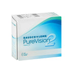 Bausch & Lomb Pure Vision 2 prescription contact lenses in a clear lens case with a close-up view of the lenses